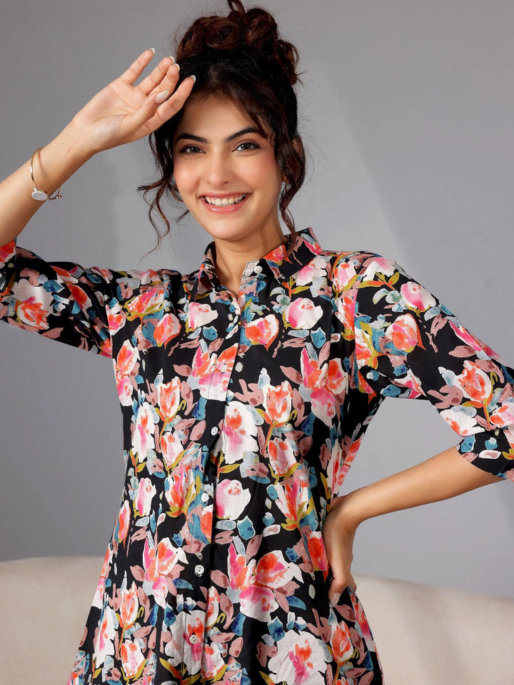 Black Printed Cotton Night Suits - Libas