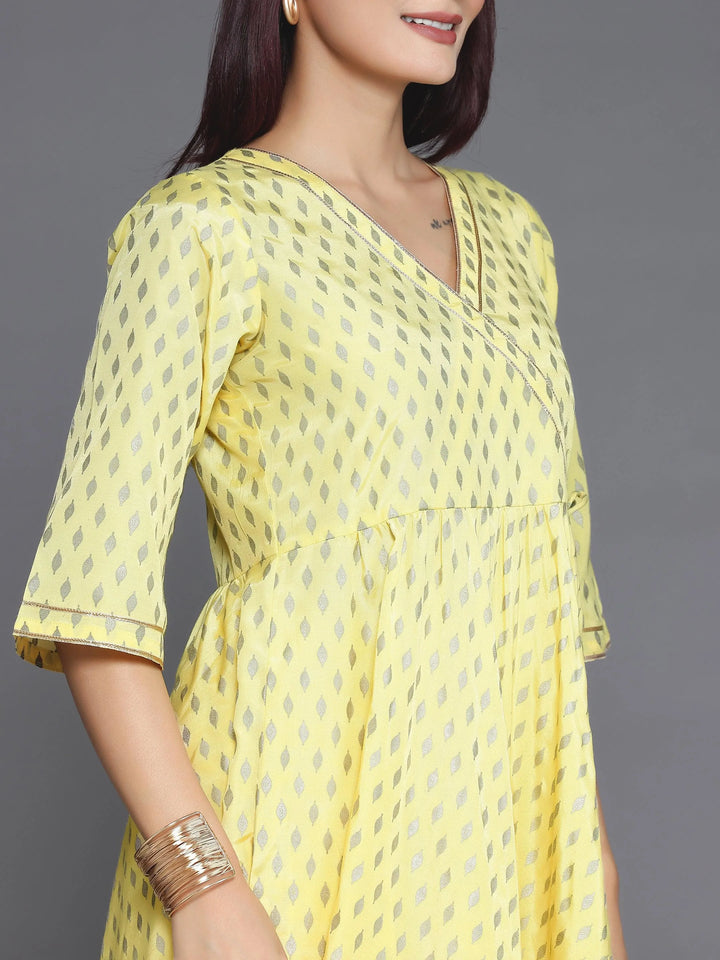 Yellow Printed Silk Blend Anarkali Kurta Set - Libas