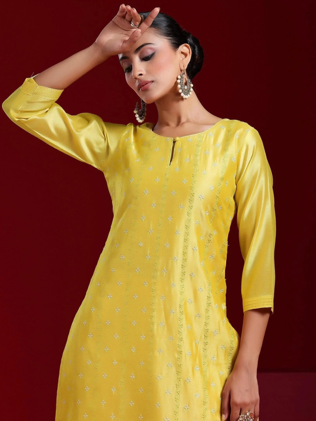  Libas Art Yellow Embroidered Chanderi Silk Straight Suit With Dupatta 