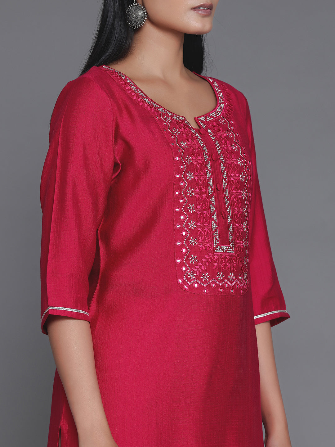  Pink Yoke Design Silk Blend Straight Kurta 