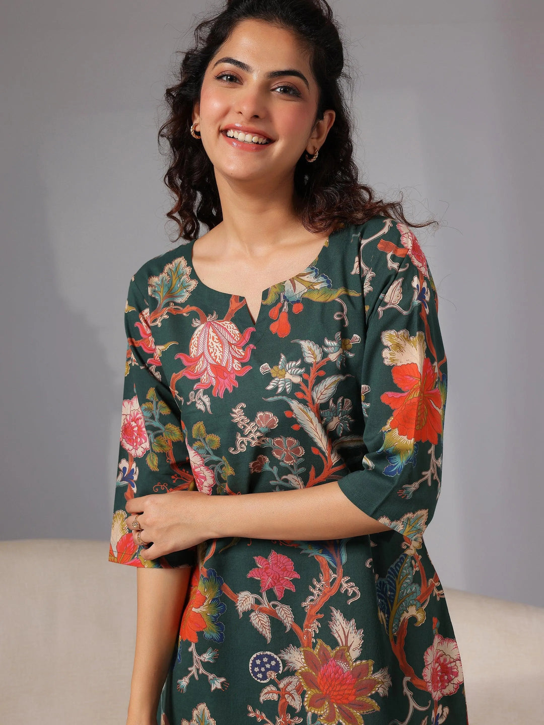 Green Printed Cotton Night Suits - Libas 