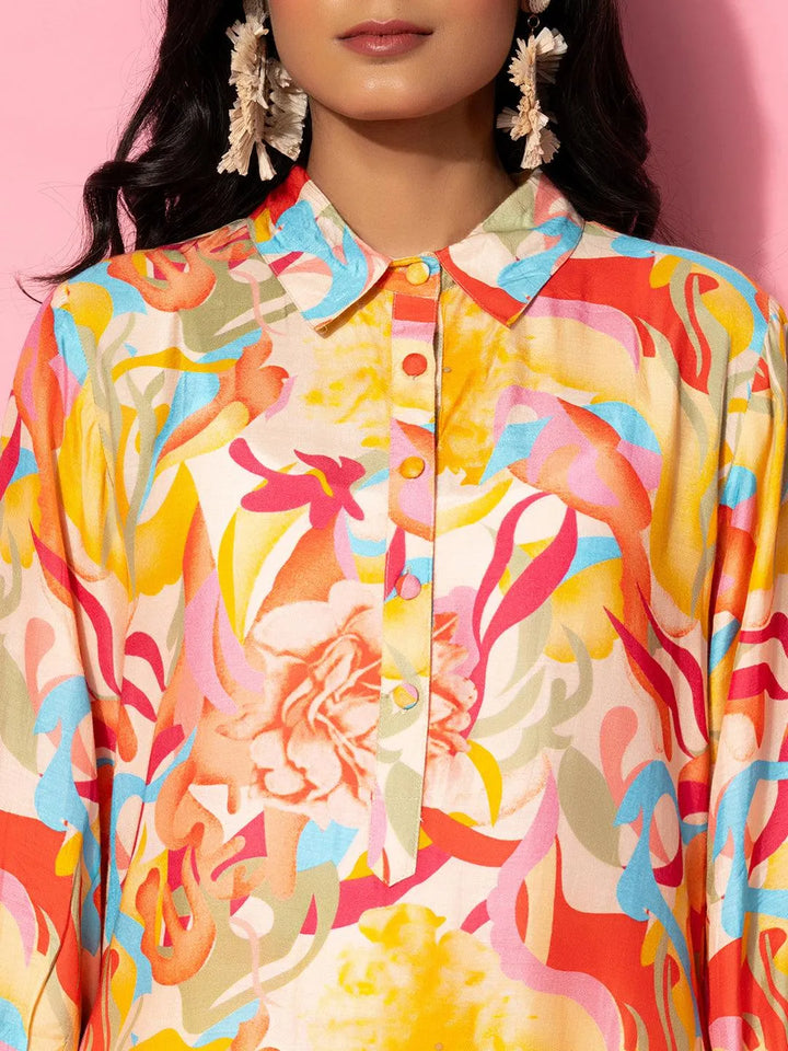 Multicoloured Printed Silk Blend Co-Ords - Libas