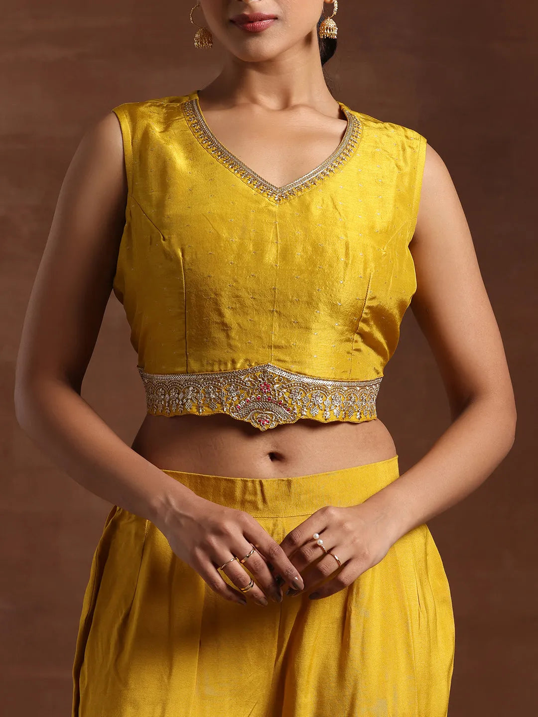  Mustard Embroidered Silk Blend Co-Ords 