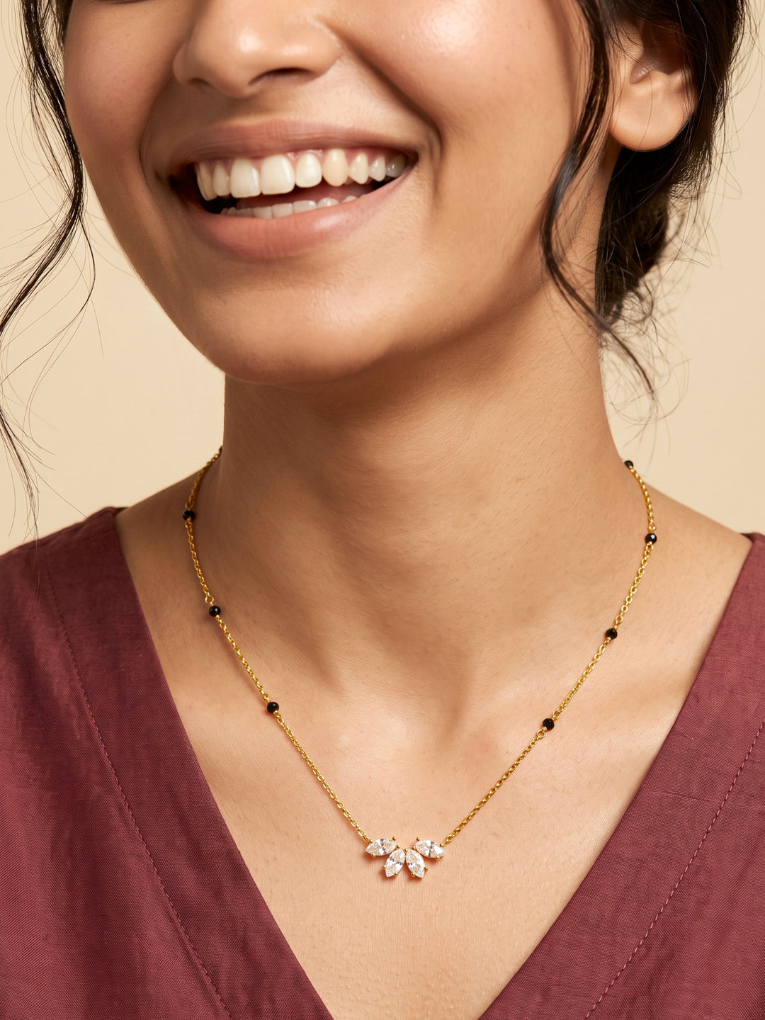  Libas Stone Petal Design 18K Gold Plated Mangalsutra 