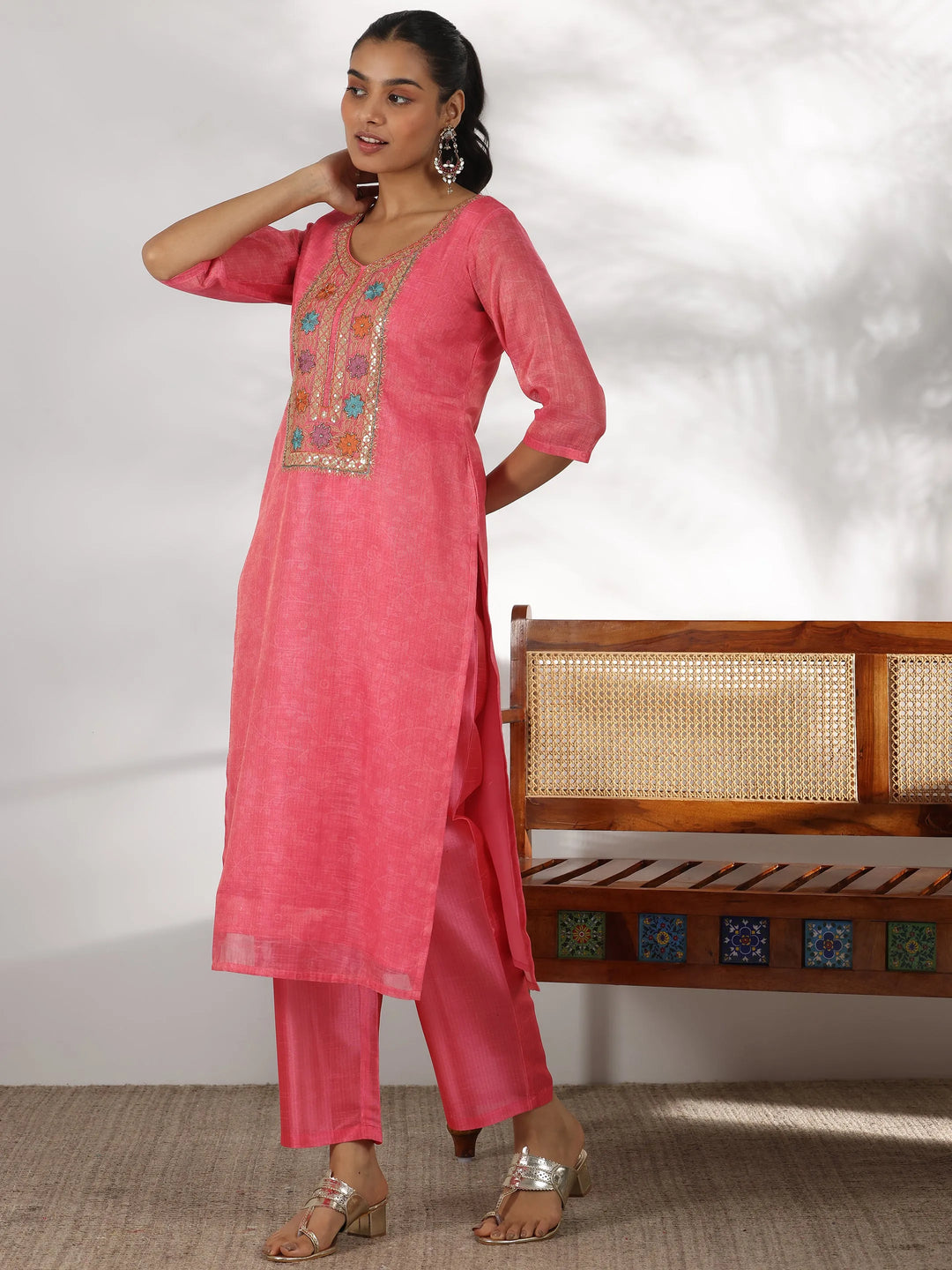  Pink Yoke Design Silk Blend Straight Suit With Dupatta 