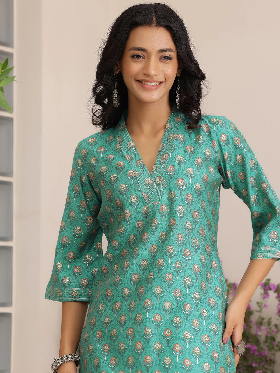  Blue Printed Silk Blend Straight Suit With Dupatta 