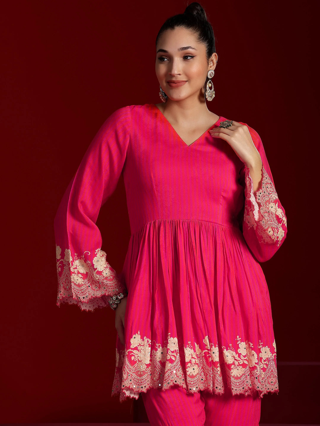  Libas Art Coral Printed Silk Blend Co-Ords 