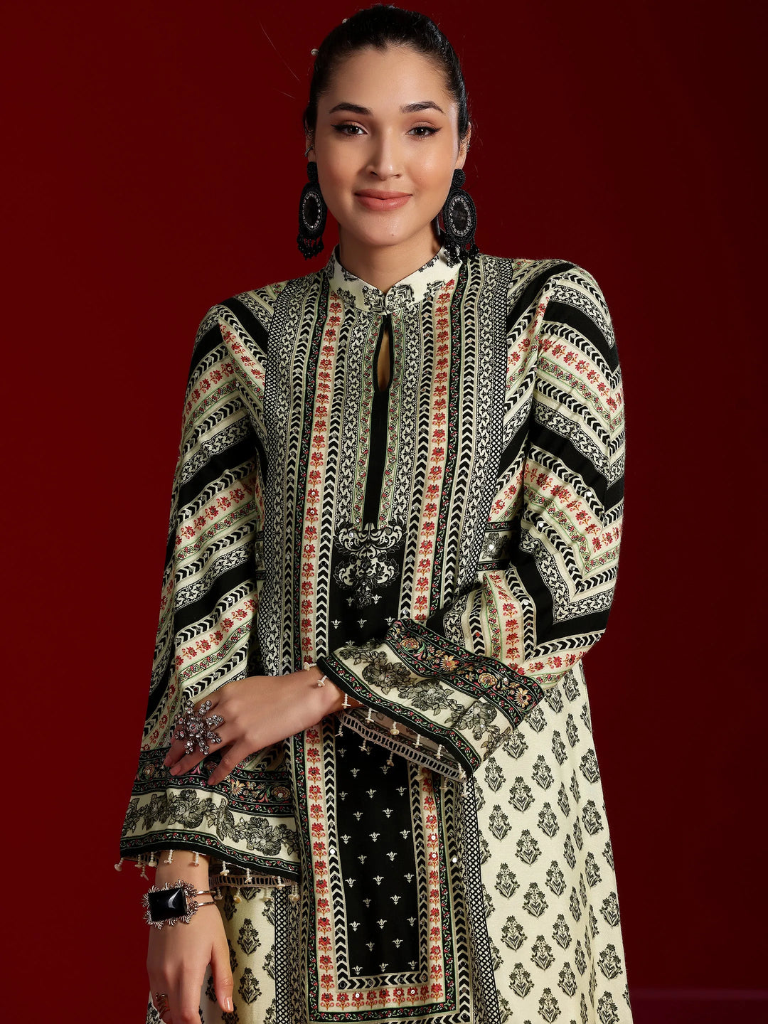  Libas Art Off White Printed Silk Blend Co-Ords 