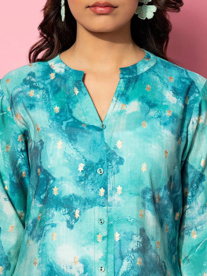 Blue Printed Silk Blend Co-Ords - Libas