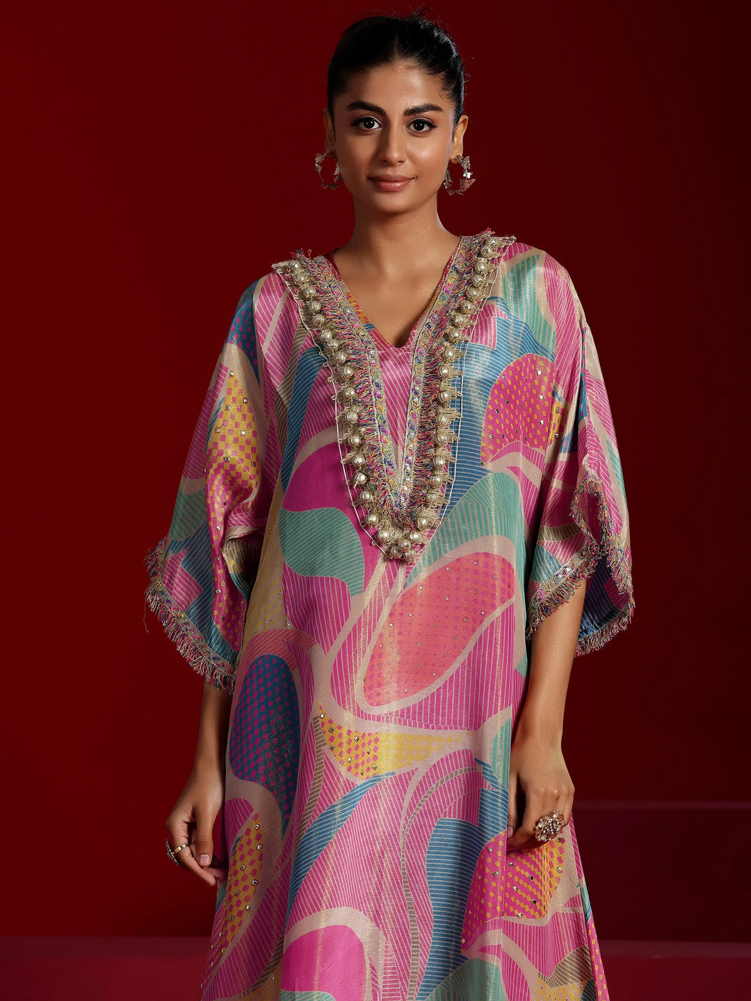  Libas Art Multi Printed Tissue A-Line Kurta With Dhoti Pants 
