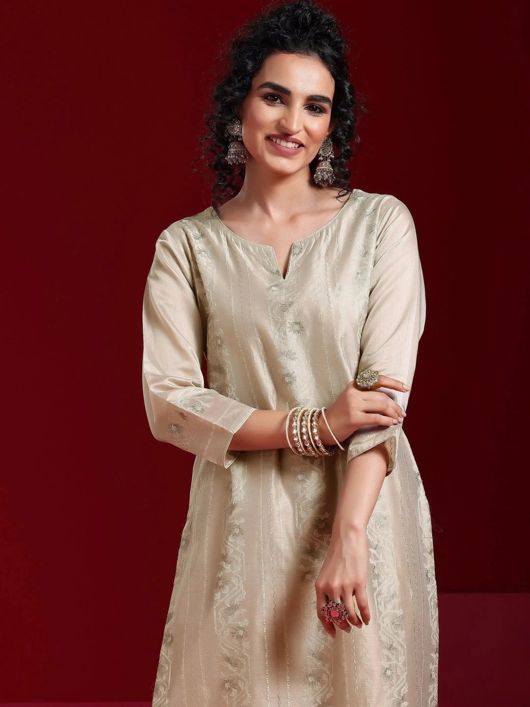  Libas Art Grey Embroidered Chanderi Silk Straight Suit With Dupatta 