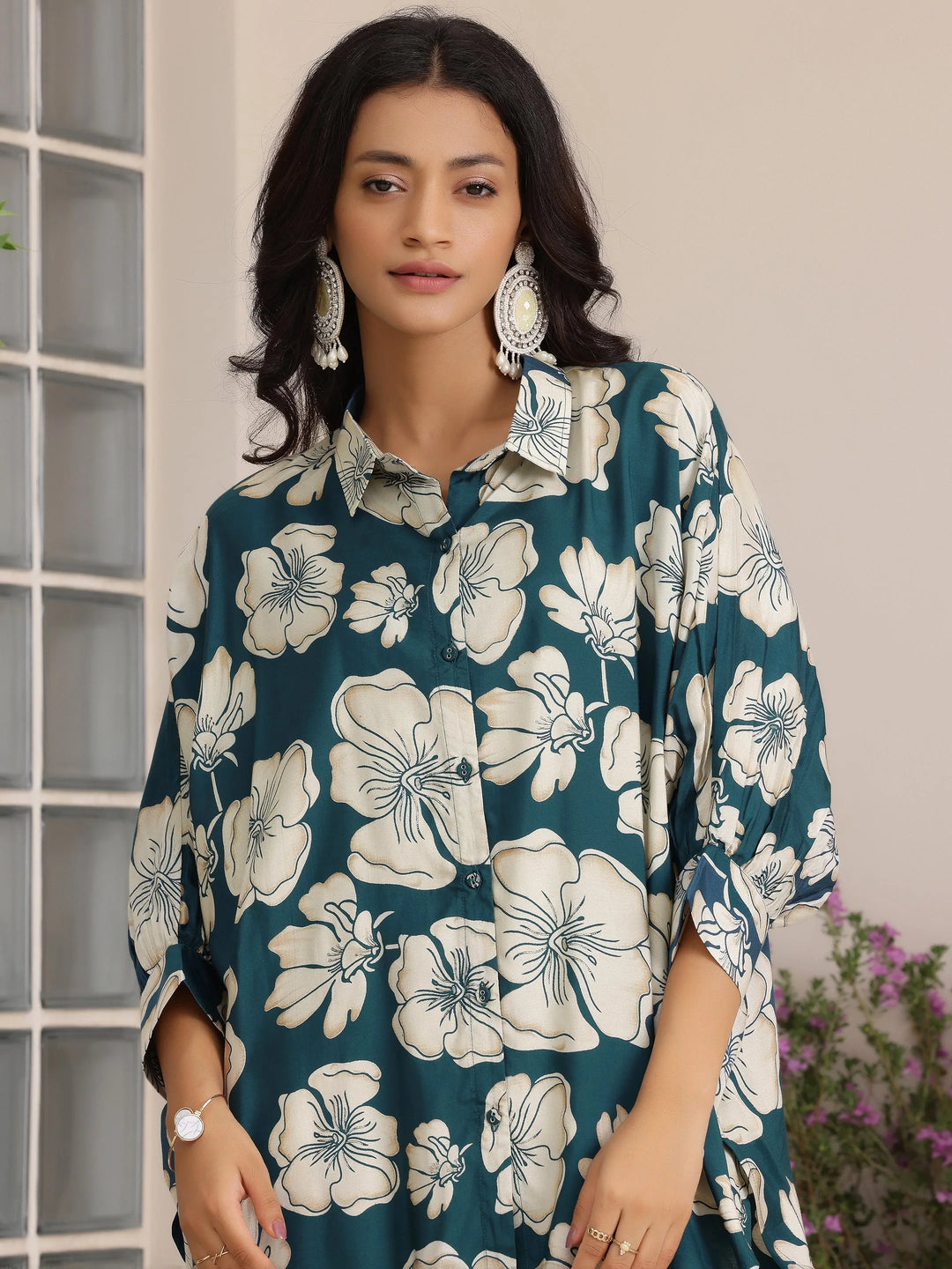  Blue Printed Silk Blend Co-Ords 