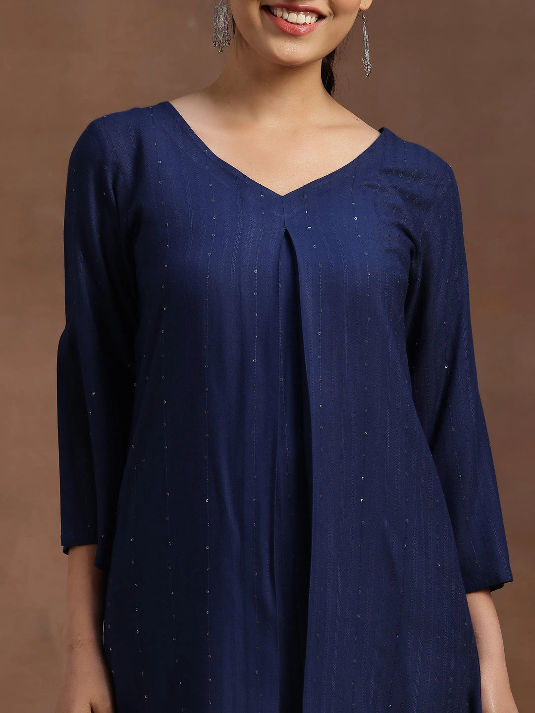  Blue Solid Cotton Blend A-line Kurti 