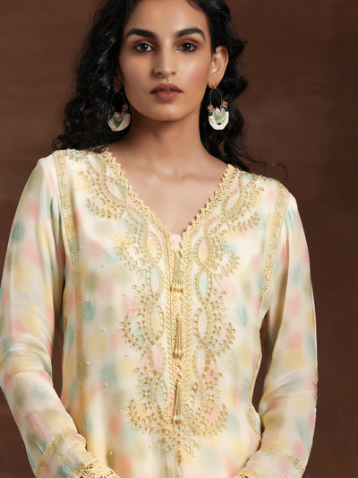 Yellow Embroidered Organza Straight Suit With Dupatta - Libas