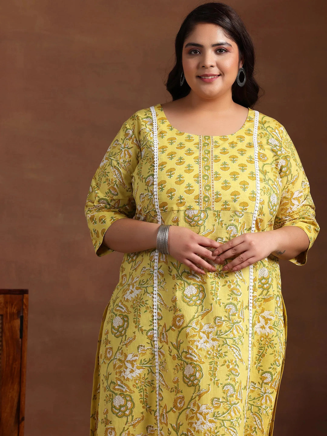  Plus Size Yellow Printed Cotton Straight Suit With Dupatta 