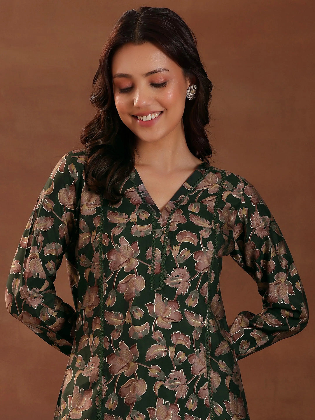 Green Printed Silk Blend Co-Ords - Libas 
