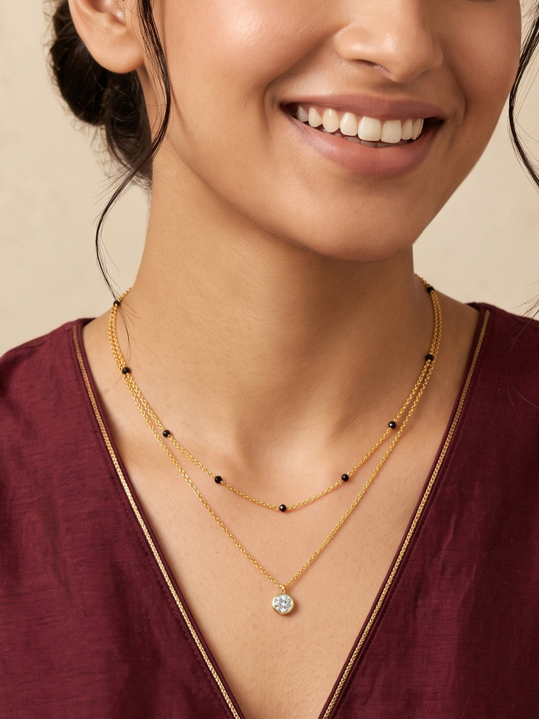  Libas Double-Layered Pearl Pendant 18K Gold Plated Mangalsutra 