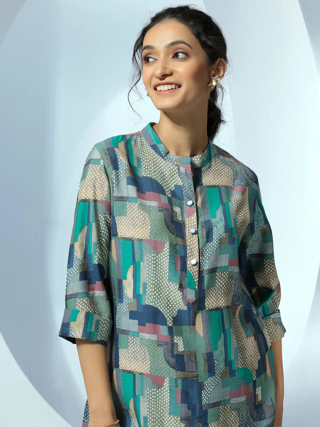 Blue Printed Silk Blend Co-Ords 