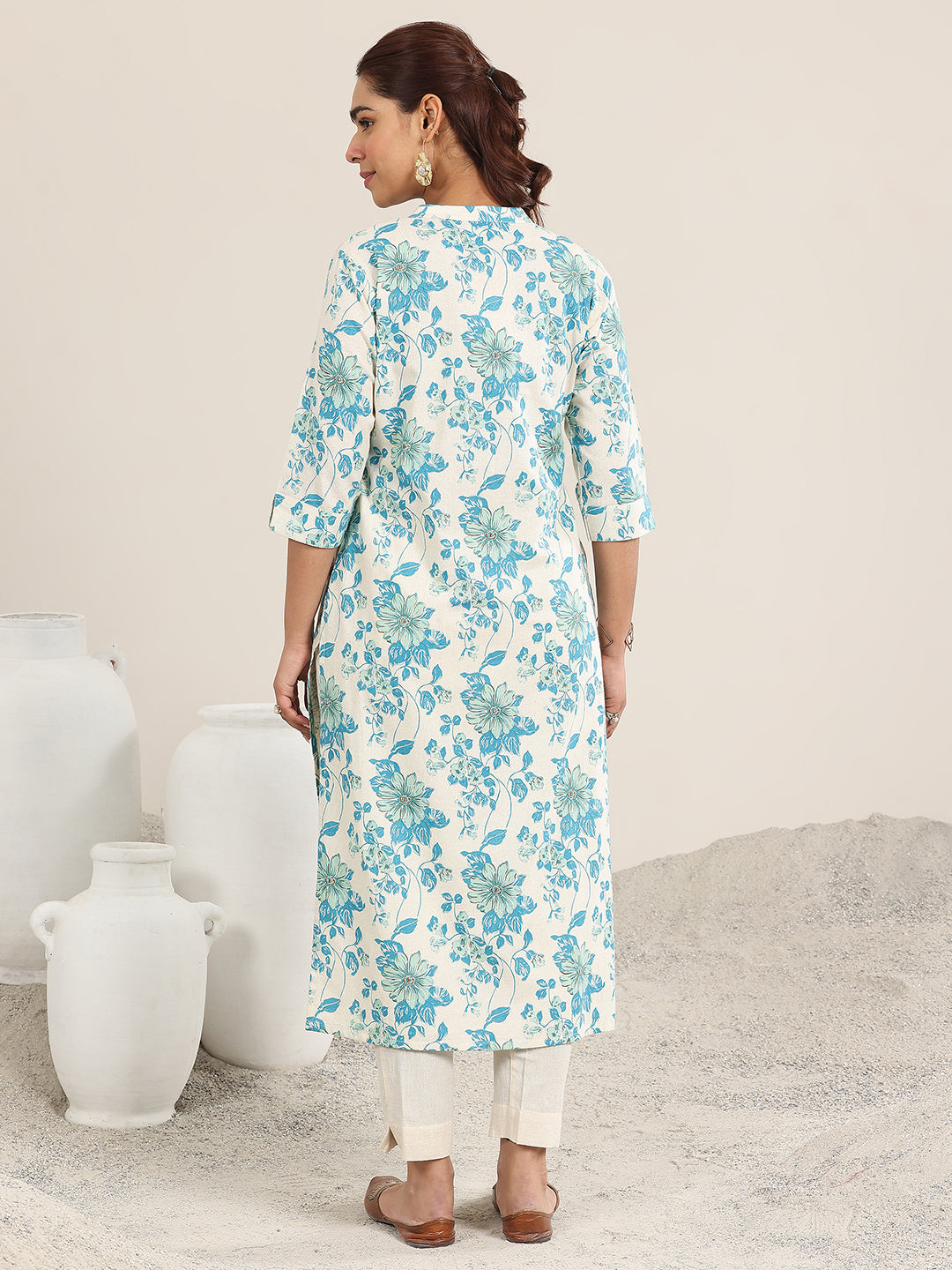  Off White Printed Cotton Straight Kurta 