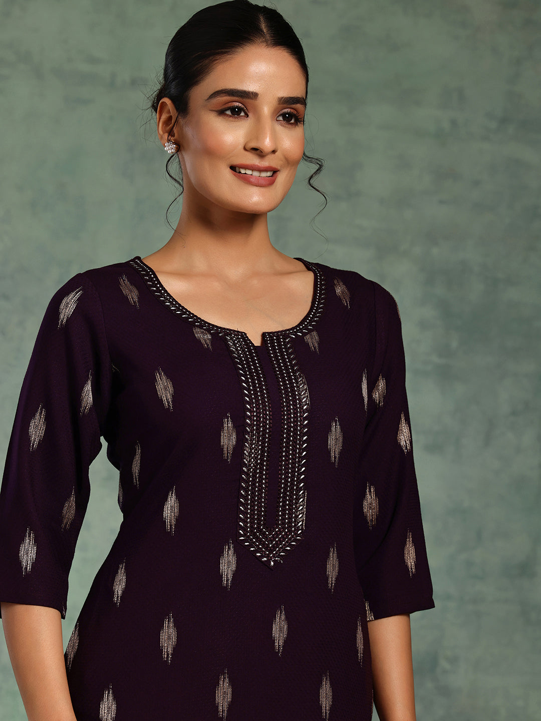  Purple Woven Design Rayon Straight Kurta 