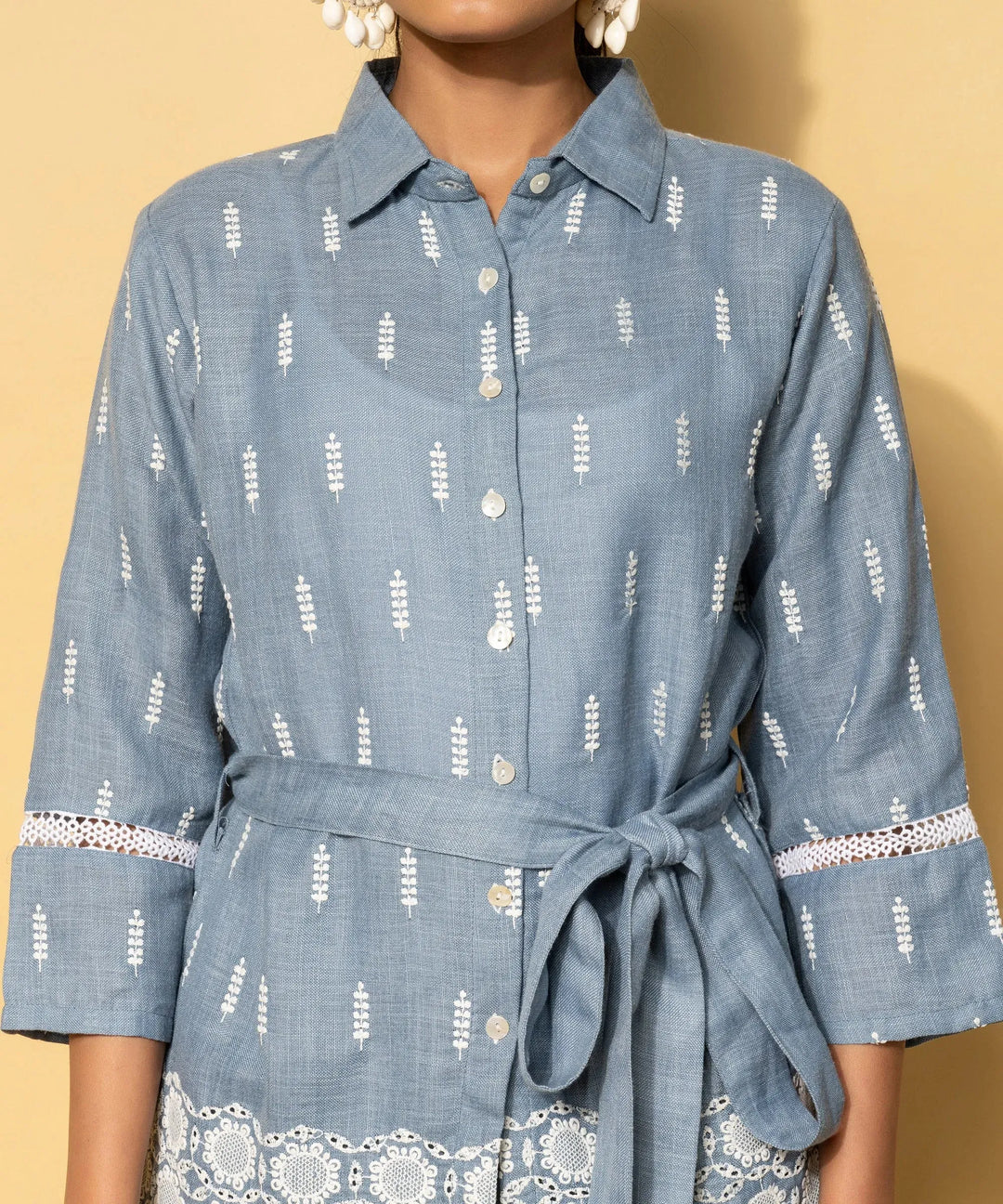  Blue Embroidered Cotton Blend Co-Ords 