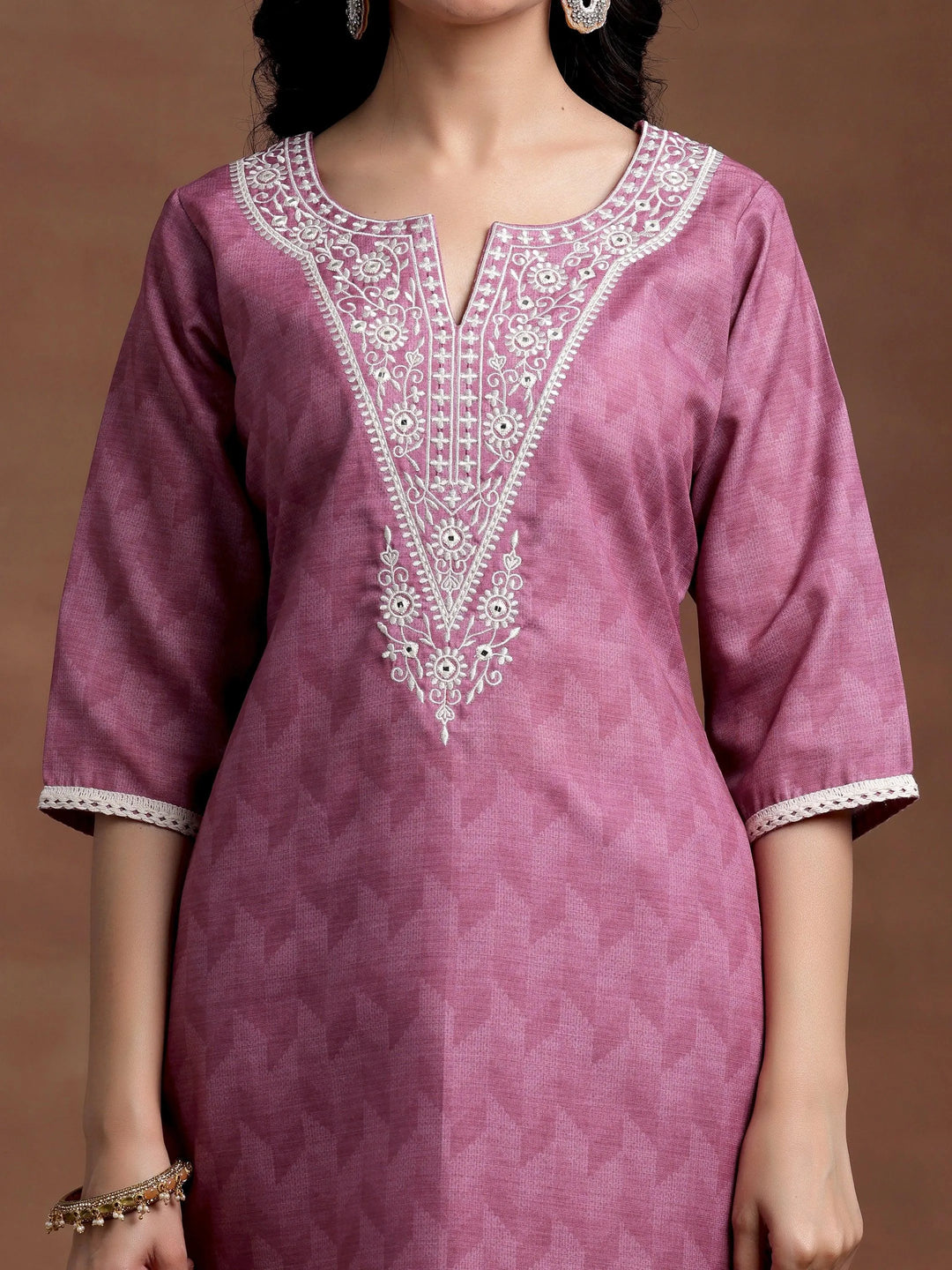 Pink Yoke Design Cotton Straight Suit With Dupatta - Libas