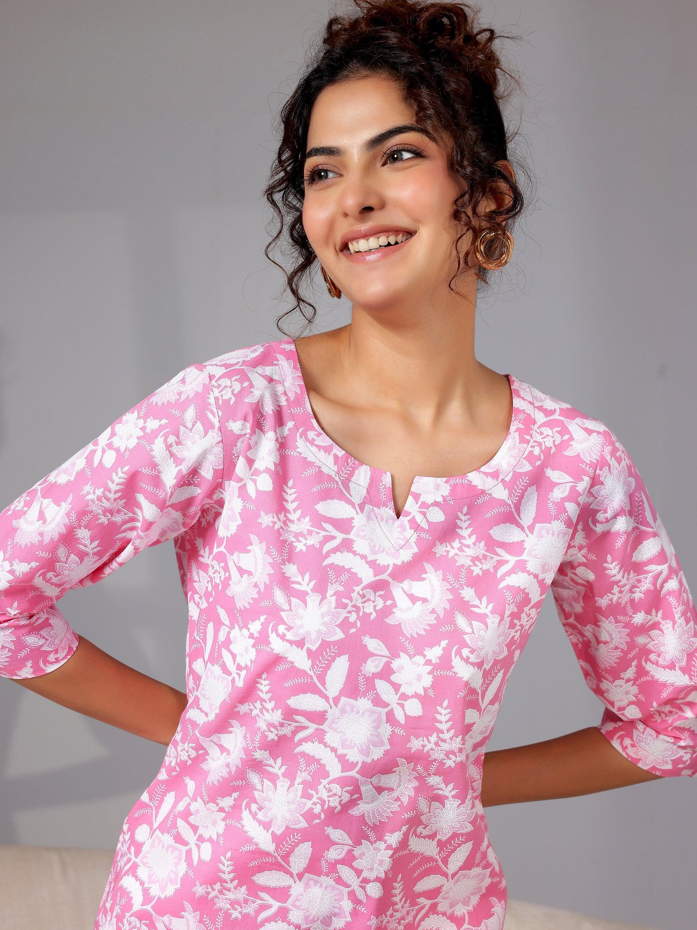 Pink Printed Cotton Night Suits - Libas