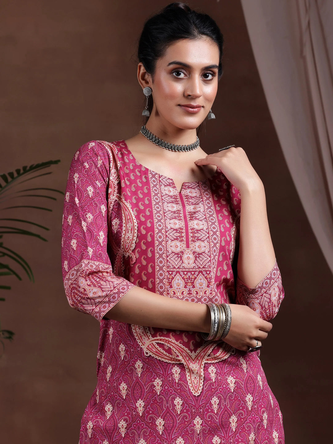  Rust Printed Crepe Straight Kurta 