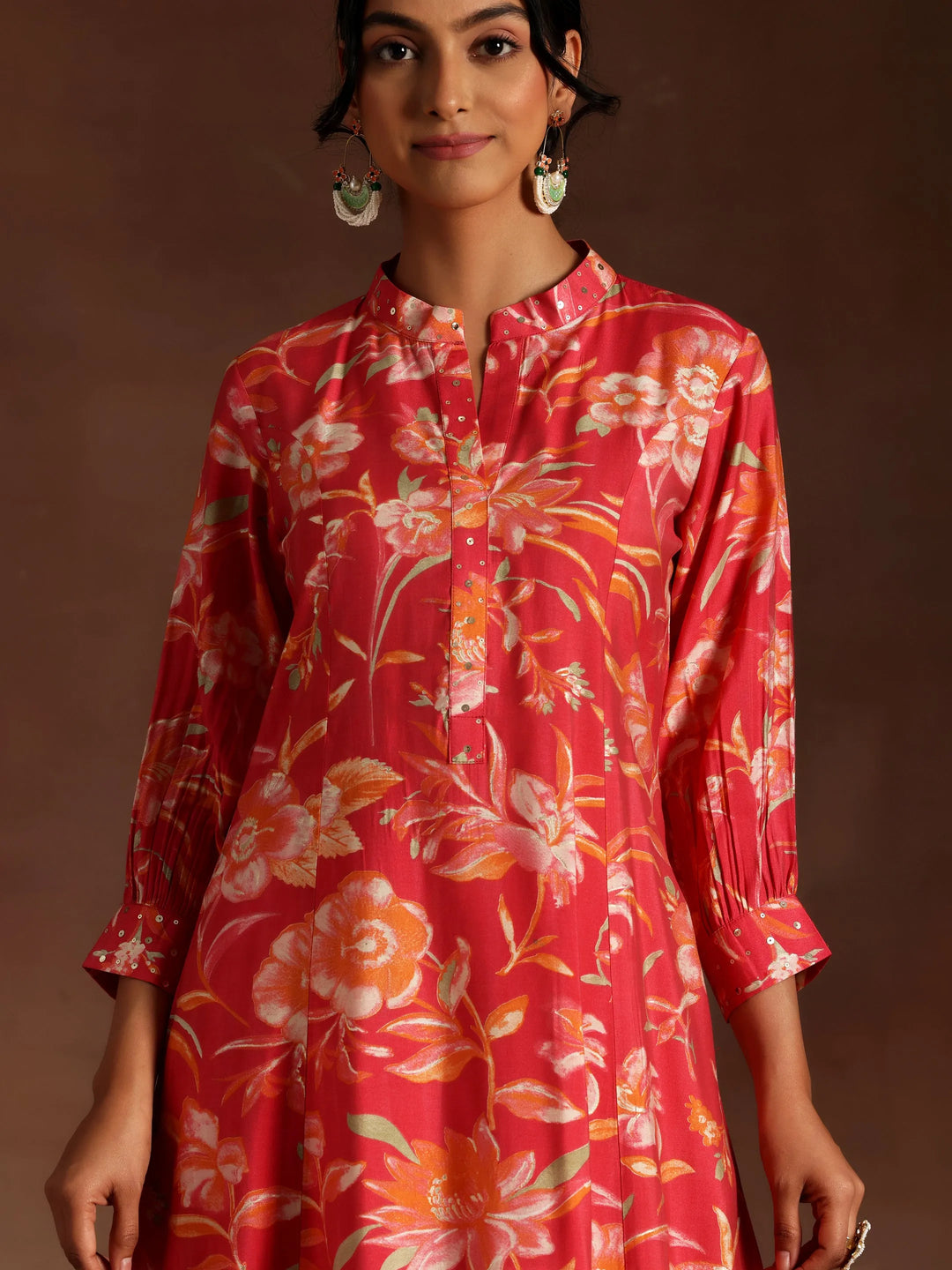  Coral Printed Silk Blend Co-Ords 