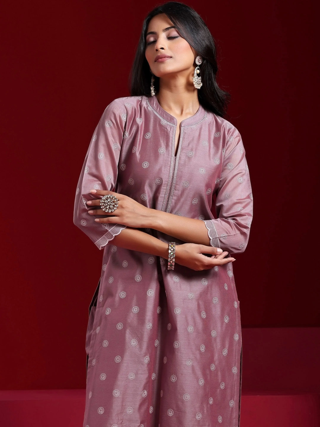  Libas Art Mauve Embroidered Chanderi Silk Straight Suit With Dupatta 