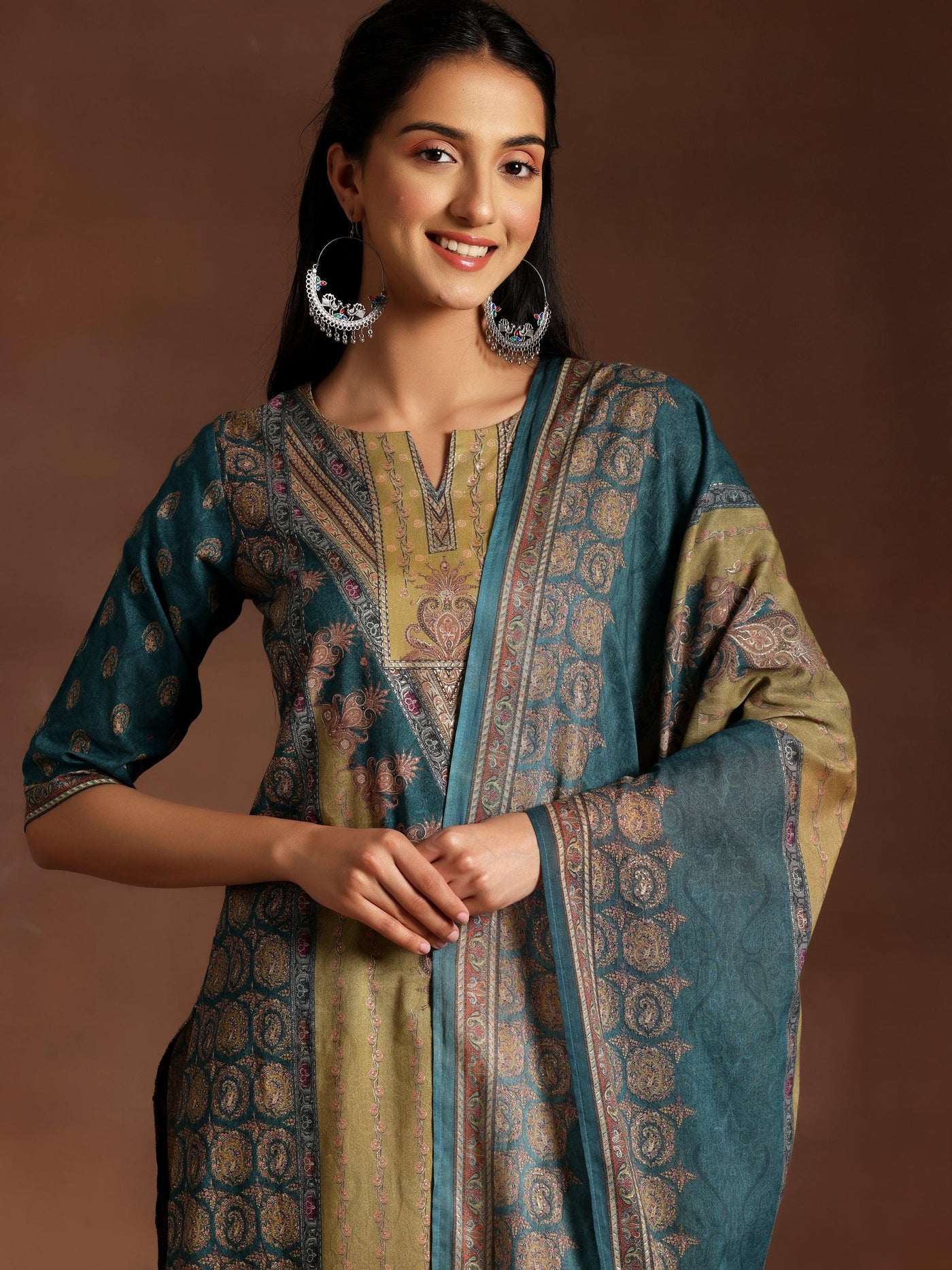 Multicoloured Printed Cotton Straight Suit With Dupatta - Libas