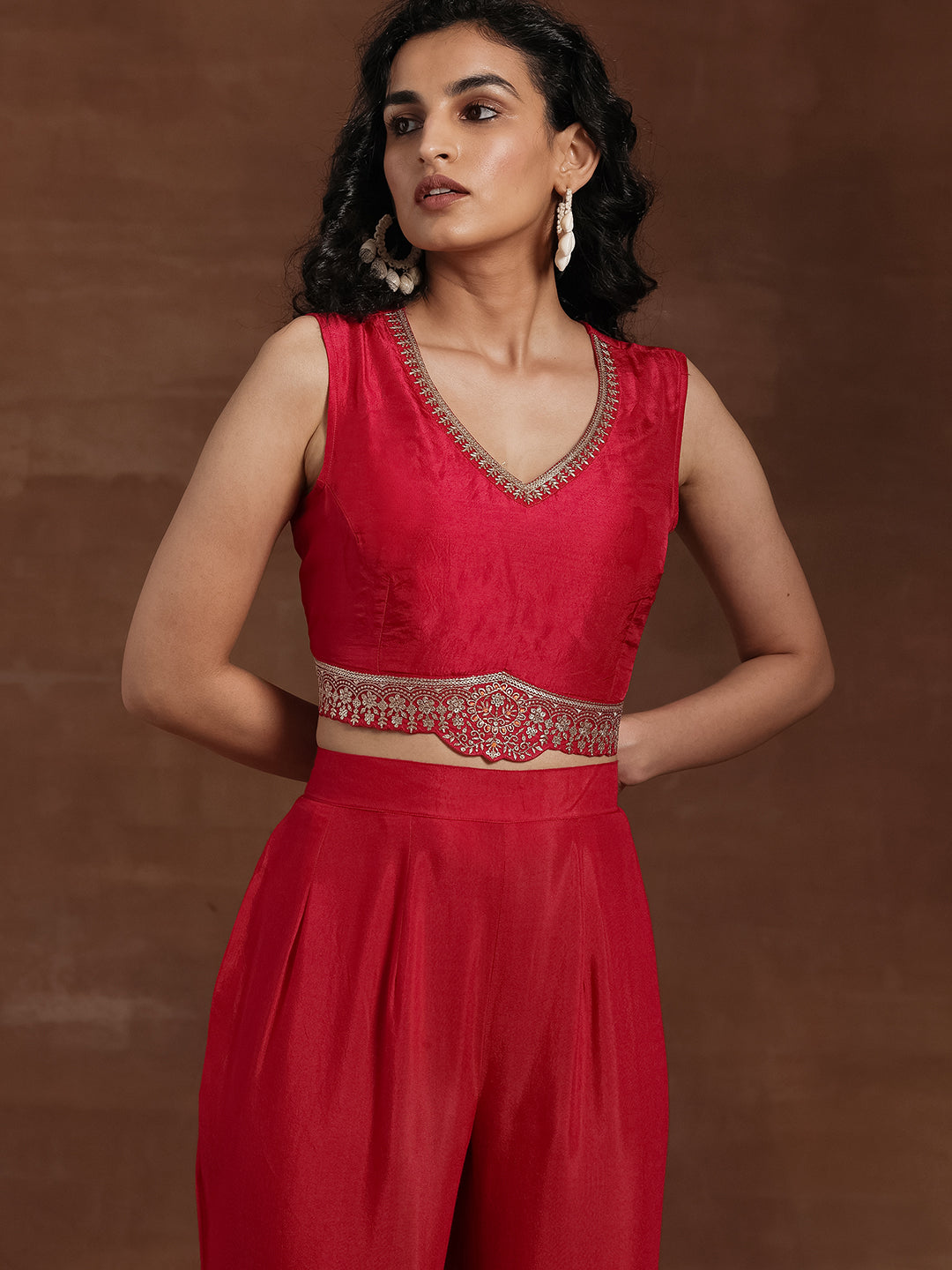  Pink Embroidered Silk Blend Co-Ords 