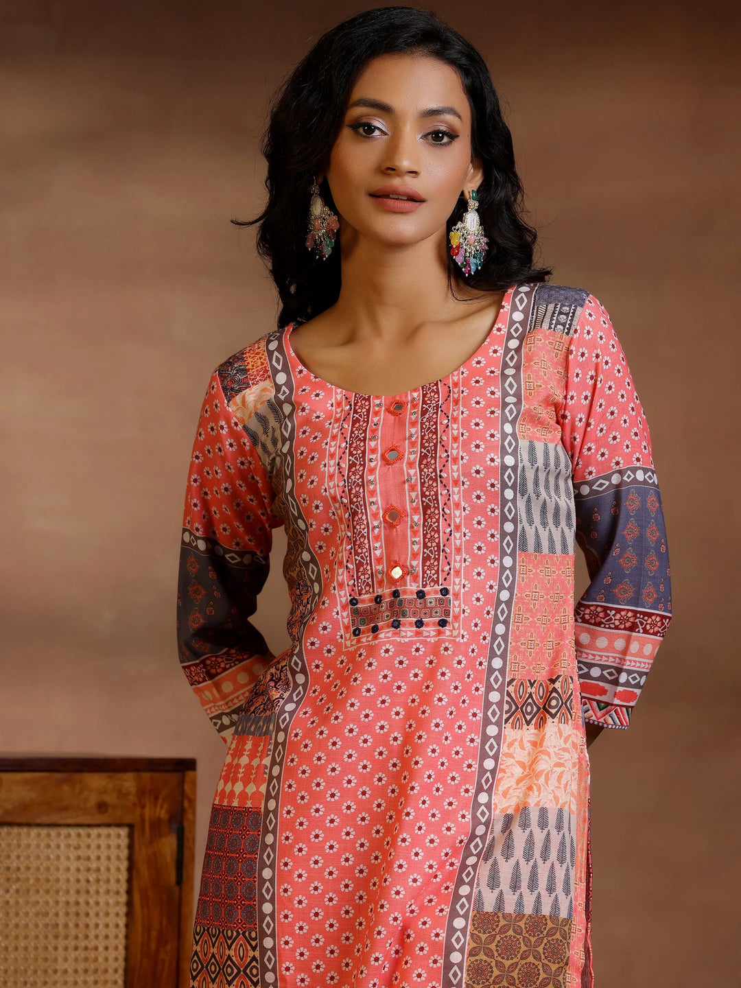  Multicoloured Printed Linen Straight Suit With Dupatta 
