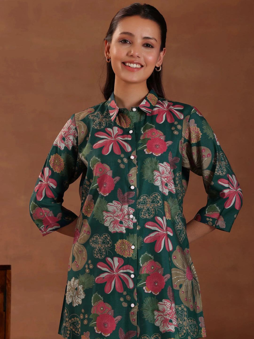 Blue Printed Silk Blend Co-Ords 