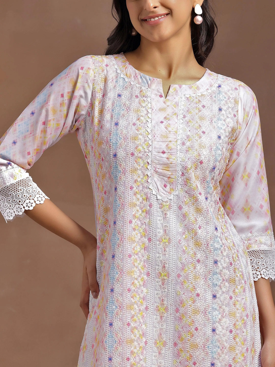 Peach Embroidered Cotton Blend Straight Suit With Dupatta - Libas 