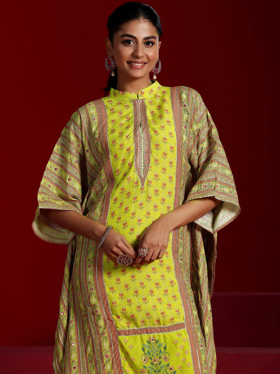  Libas Art Lime Printed Silk Blend Co-Ords 