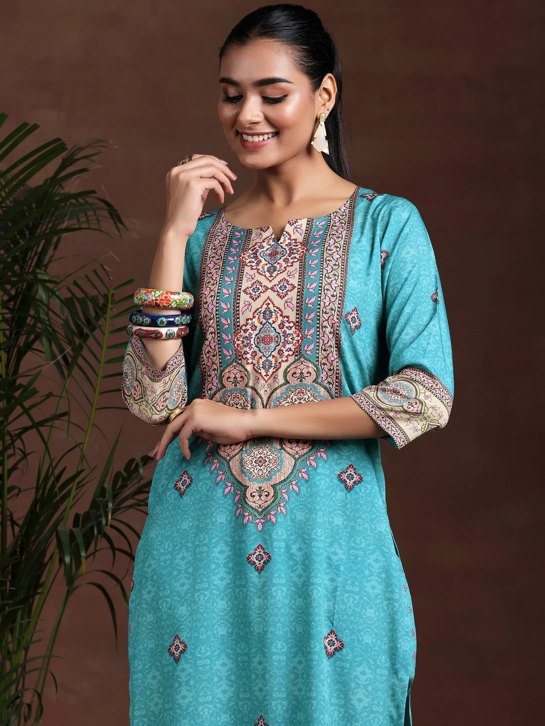  Blue Printed Poly Crepe Straight Suit With Dupatta 