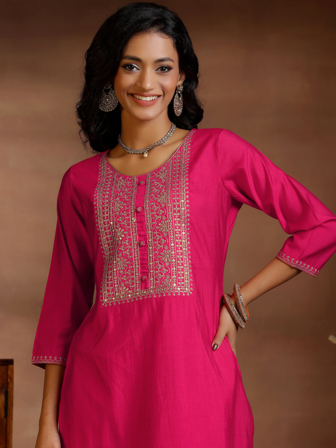  Pink Yoke Design Silk Blend Straight Suits With Dupatta 