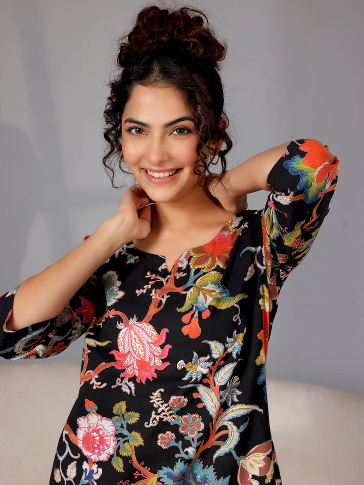 Black Printed Cotton Night Suits - Libas