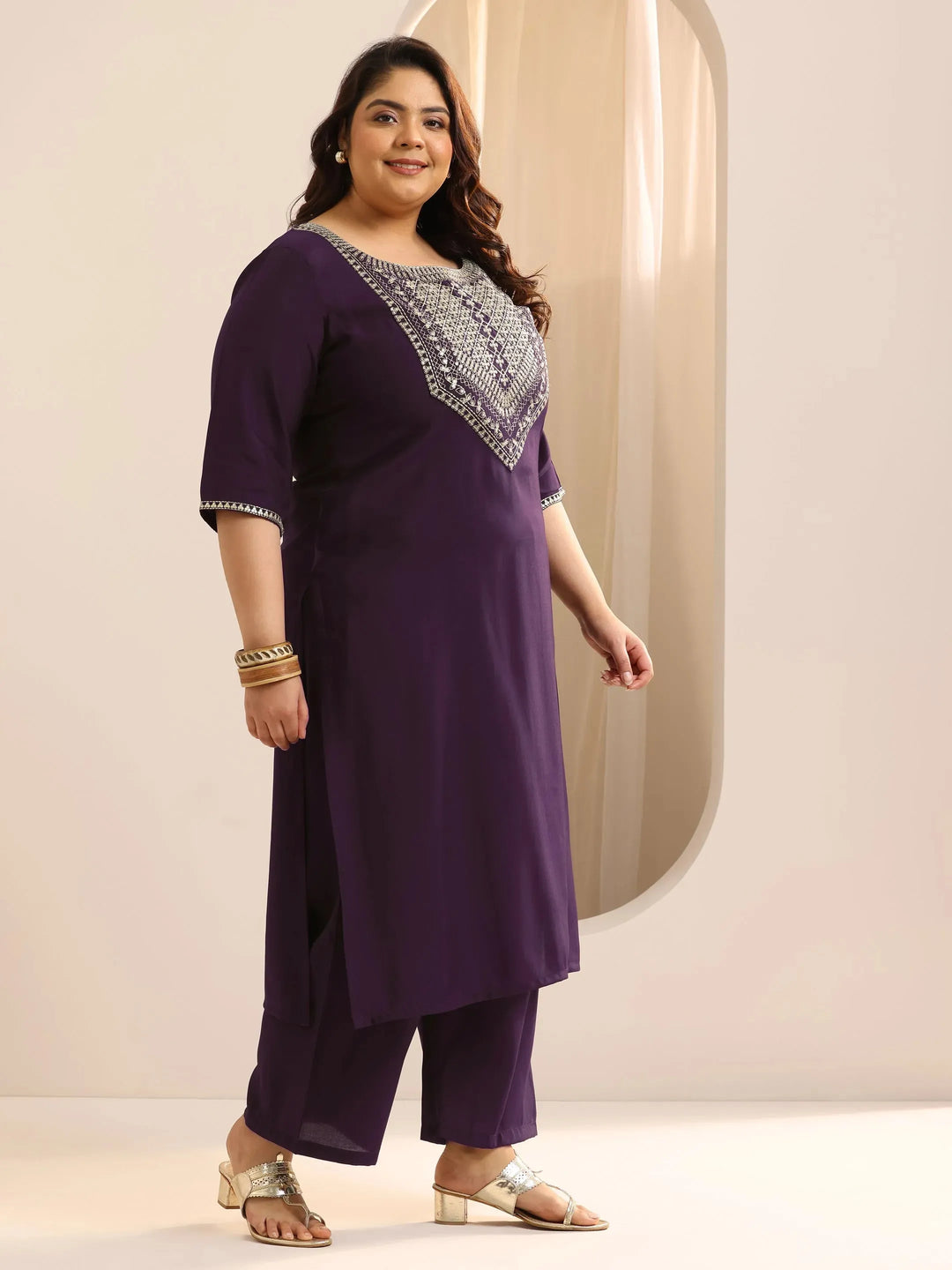  Plus Size Burgundy Yoke Design Silk Blend Suit Set With Dupatta 