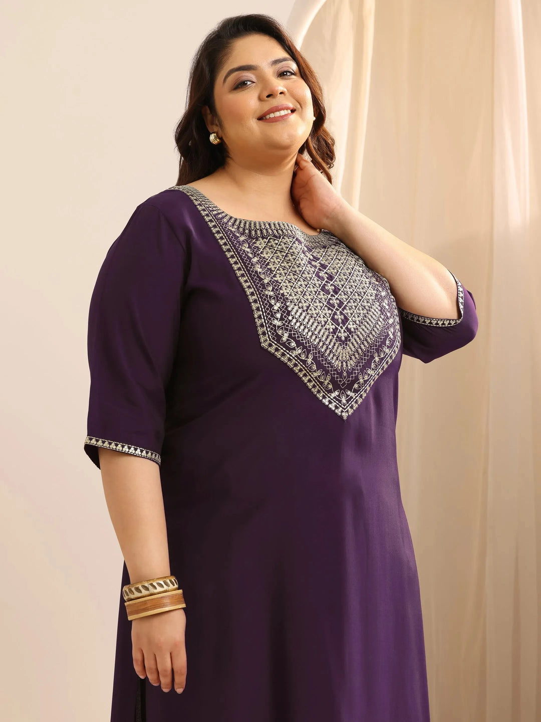  Plus Size Burgundy Yoke Design Silk Blend Suit Set With Dupatta 