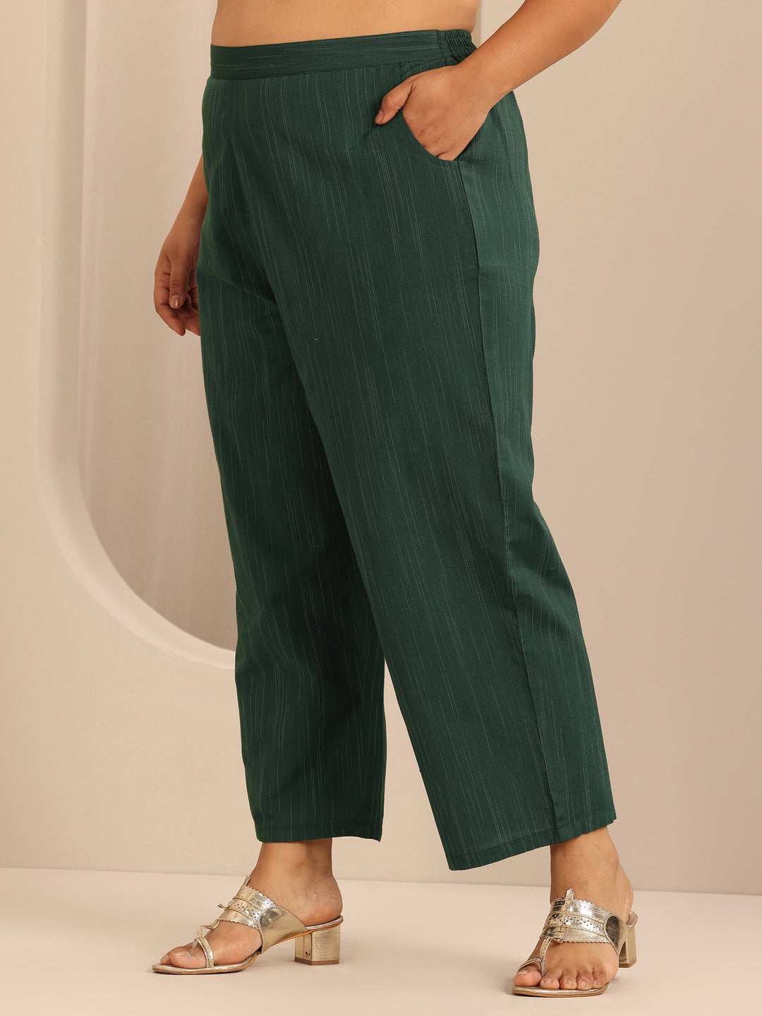  Plus Size Green Woven Design Cotton Blend Straight Kurta Set 