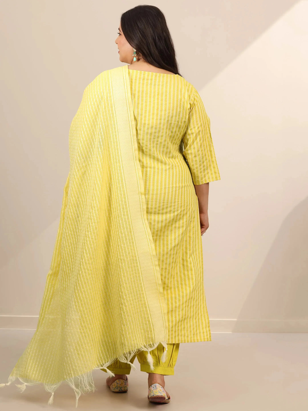  Plus Size Yellow Woven Design Cotton Blend Straight Suit Set With Dupatta 