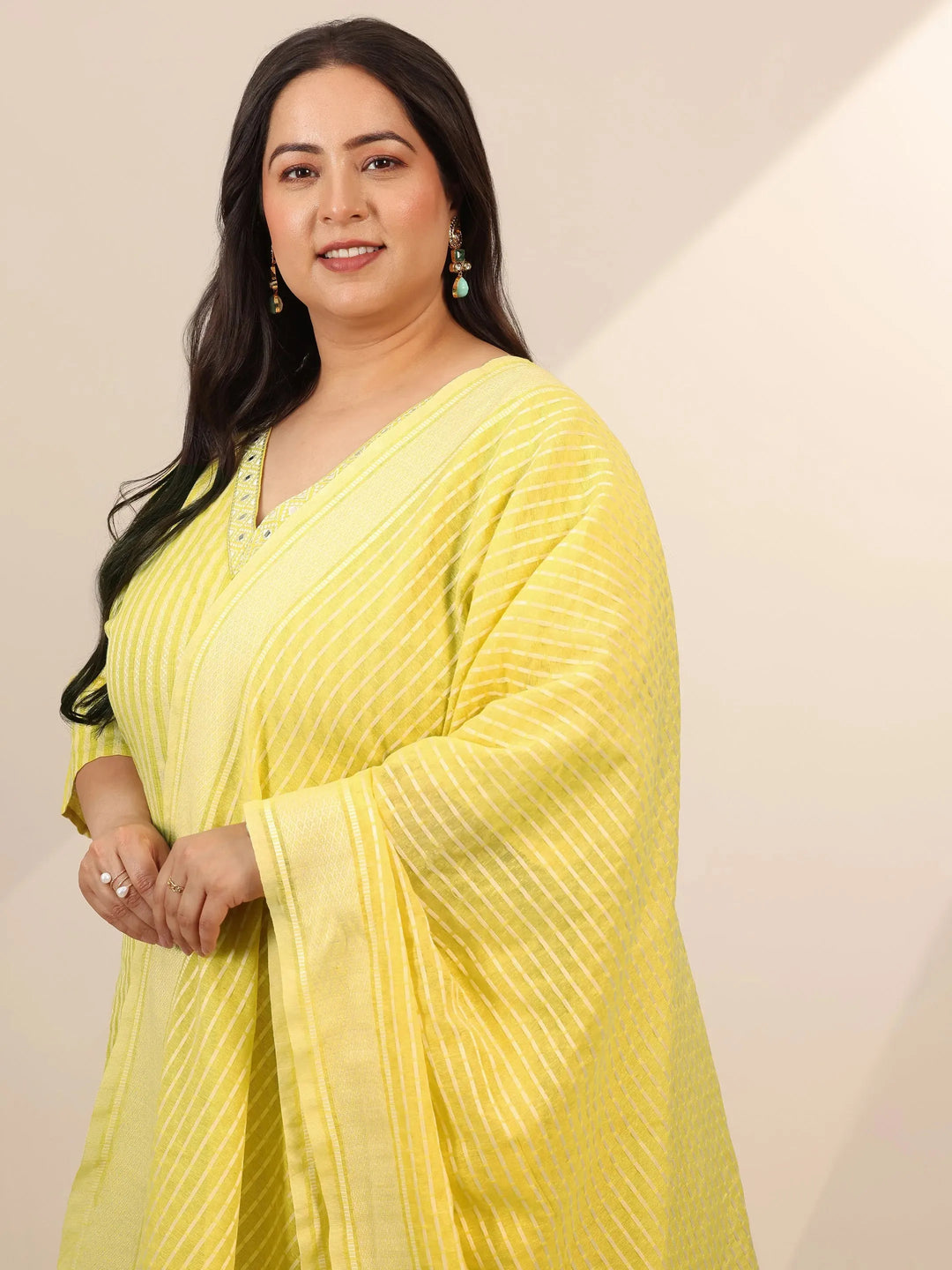  Plus Size Yellow Woven Design Cotton Blend Straight Suit Set With Dupatta 
