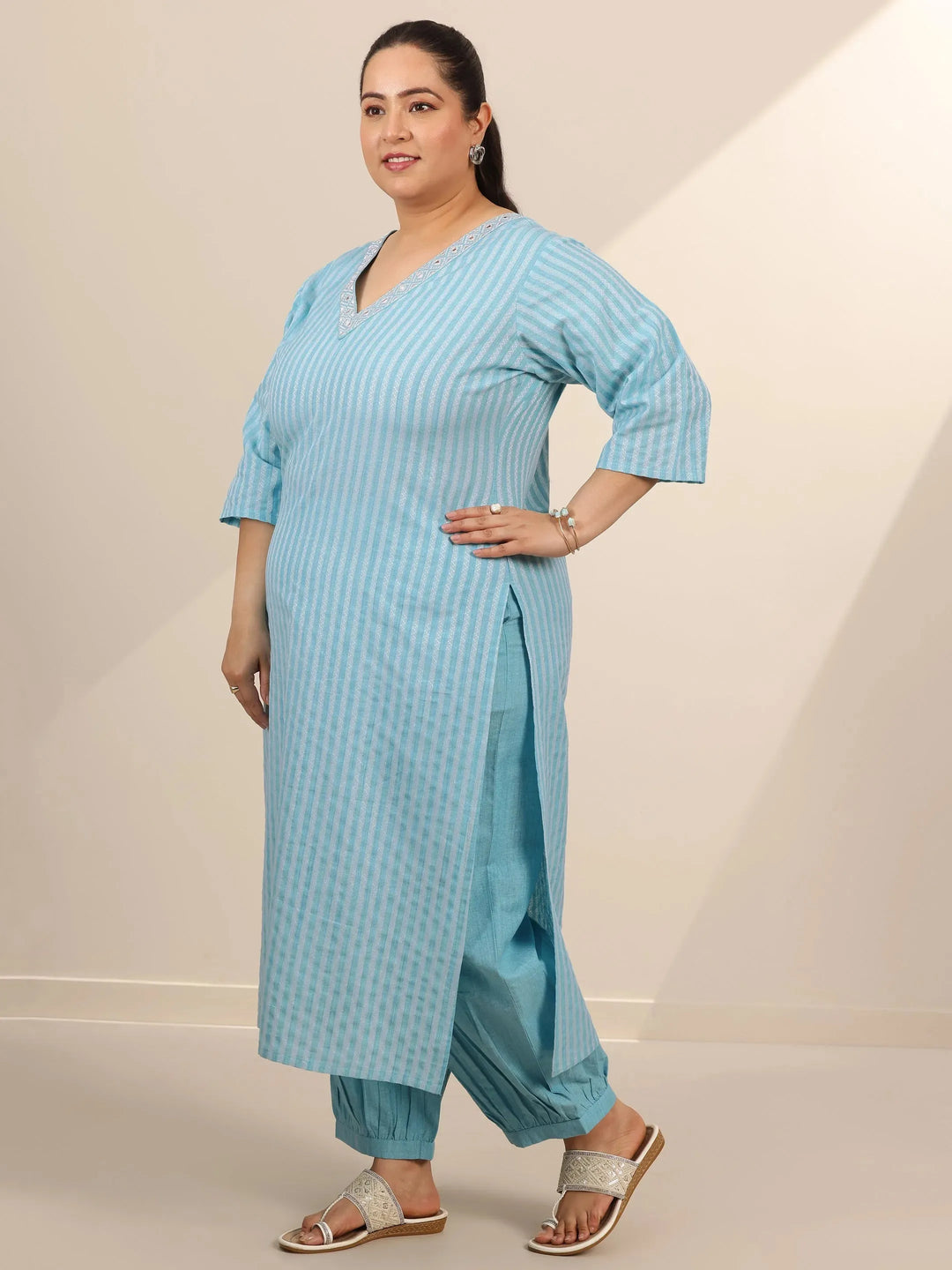  Plus Size Blue Woven Design Cotton Blend Straight Suit Set With Dupatta 