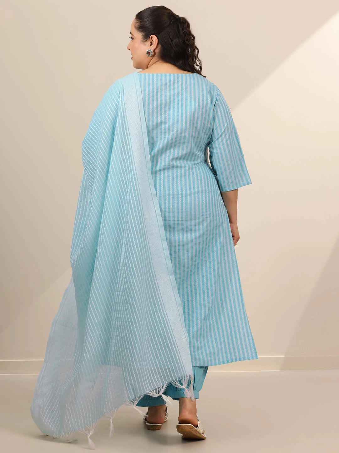  Plus Size Blue Woven Design Cotton Blend Straight Suit Set With Dupatta 