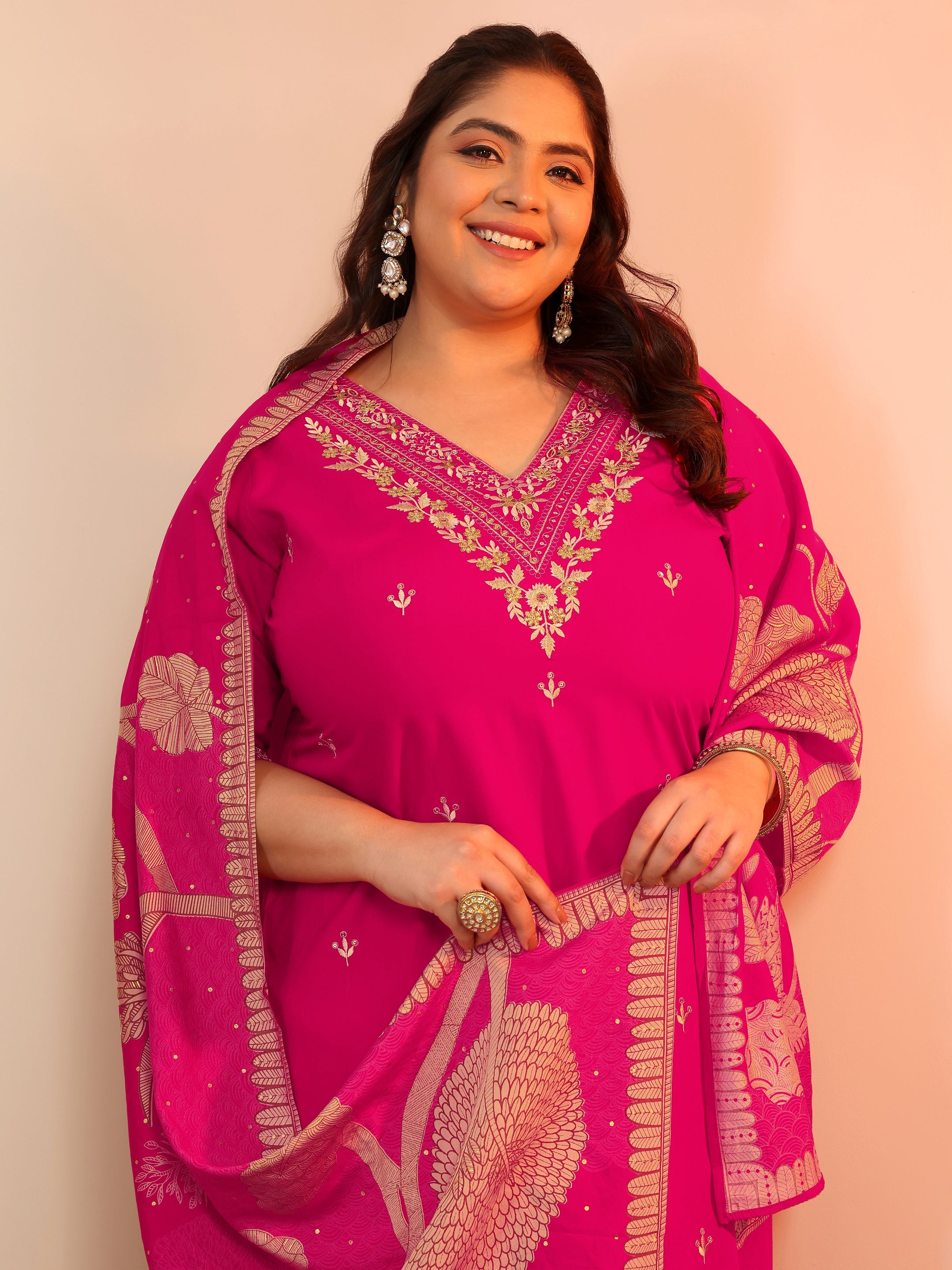 libas Plus Size Pink Embroidered Viscose Straight Suit Set With Dupatta-picture-16
