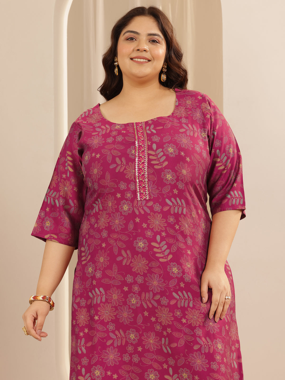  Plus Size Pink Printed Silk blend Straight Suit Set With Dupatta 