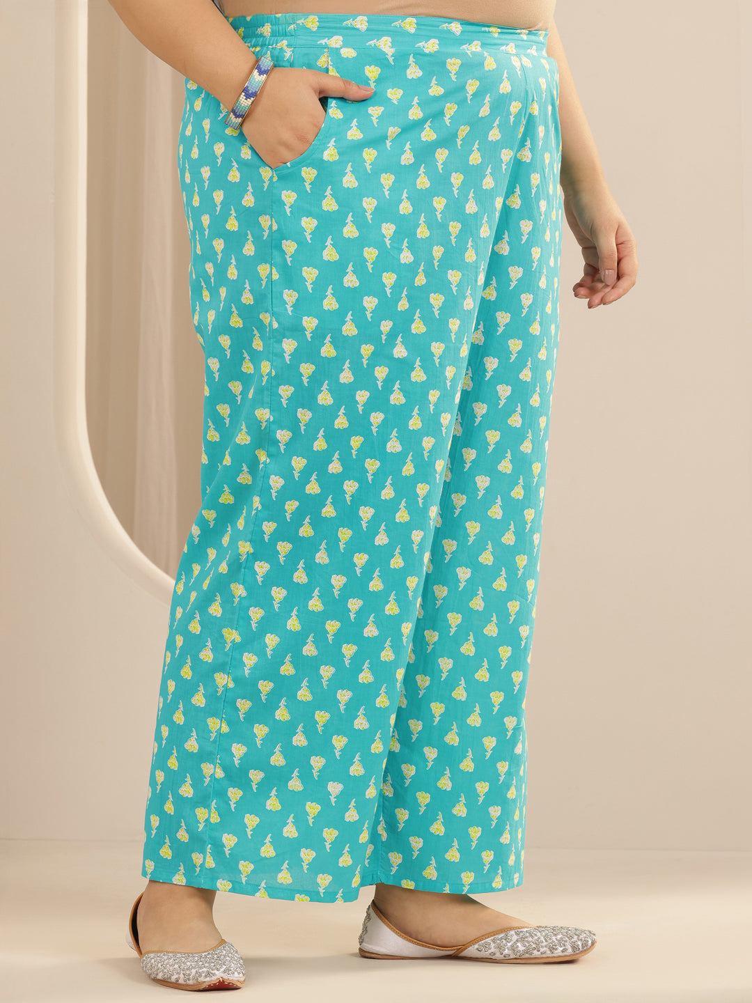  Plus Size Blue Printed Cotton Straight Suit Set With Dupatta 