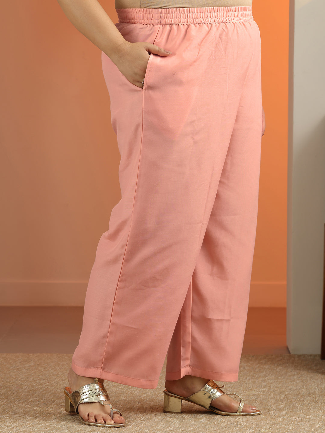  Plus Size Peach Embroidered Chiffon Straight Suit Set With Dupatta 